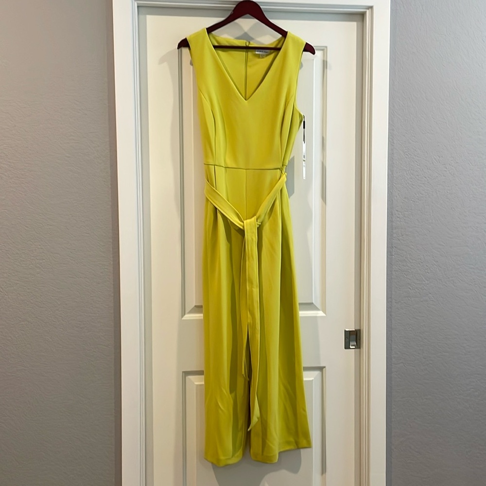 Sleeveless V-Neck Wide-Leg Jumpsuit in Chartreuse